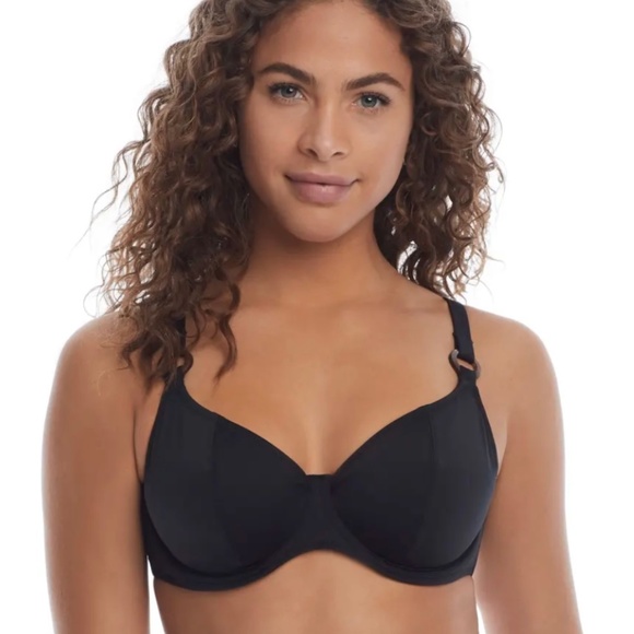 Freya Coco Wave Black Coconut Shell Swim Top Luxury Swimwear size 32-DD/32-E EUC - Picture 1 of 10